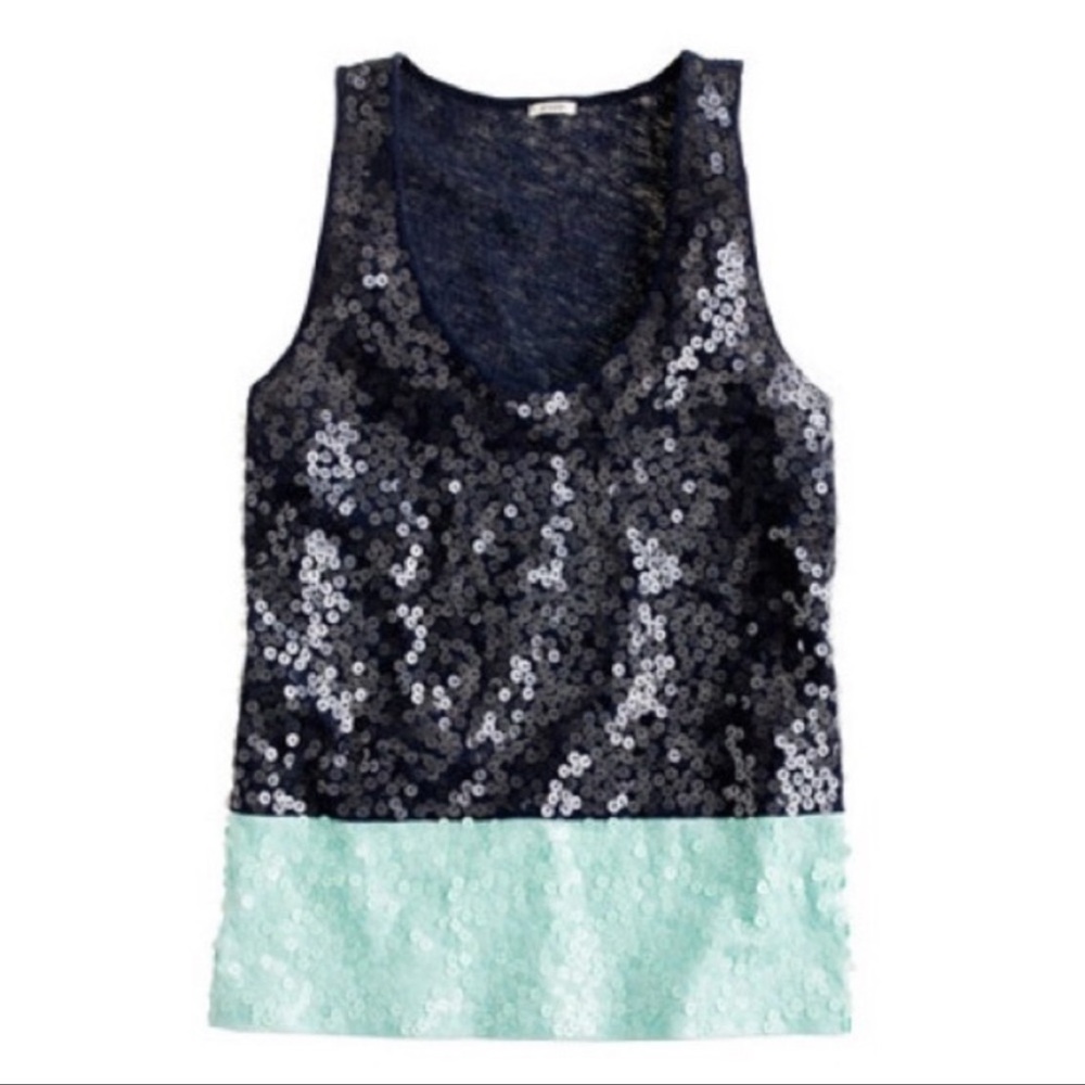 J.Crew Sequin Tank Top Navy Blue Mint Green Color Block Womens Small